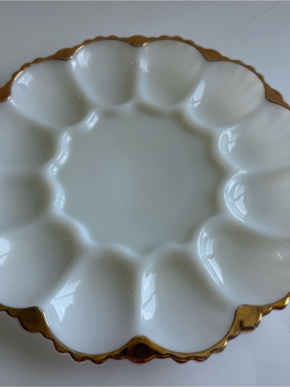 Vintage Fire King Milk Glass Gold Trim Deviled Egg Platter Anchor Hocking